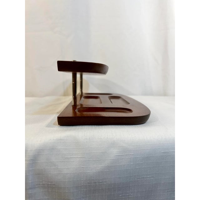 Mid-Century Modern Vintage Mid Century London Leather Tiered Wood Dresser Top Catchall For Sale - Image 3 of 10