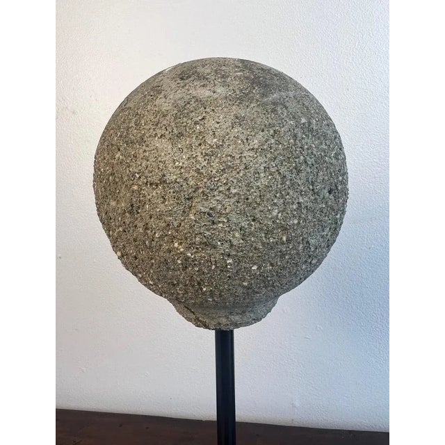 Gray Pair of Antique Spheres on Iron Bases, Stone and Cement, Italy For Sale - Image 8 of 11