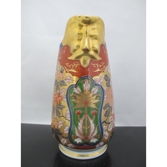 Japanese Lavish Kisen Kiln Japanese Imari Arita Ware Porcelain Gold Face Spout Pitcher For Sale - Image 3 of 11