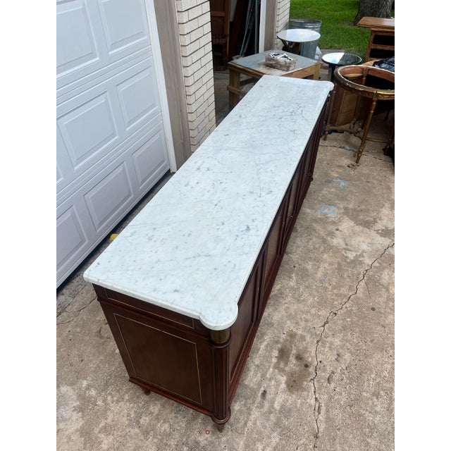 Wood French 19th Century Louis XVI Carrara Marble Top Mahogany Sideboard For Sale - Image 7 of 12