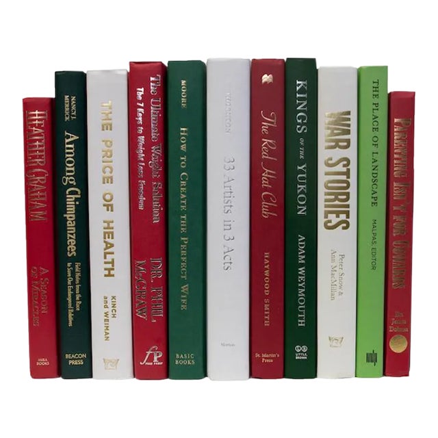 Decorative Books - Winter Holly Book Bundle - 1 Foot of Burgundy and Green Books For Sale