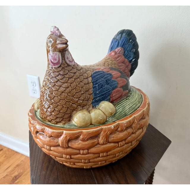 Large Vintage Majolica Hen on Nest Tureen For Sale - Image 4 of 13