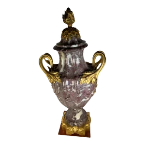 F. Rambaud Signed Late 19th Century Purple Fluted Marble Urn With Lid