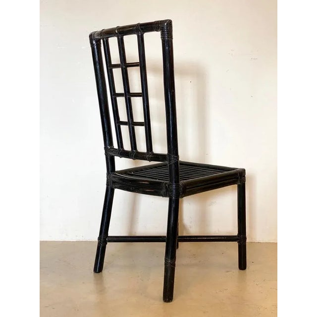 Black Set of Bamboo Chairs and Leather Chairs, 1970s For Sale - Image 8 of 12
