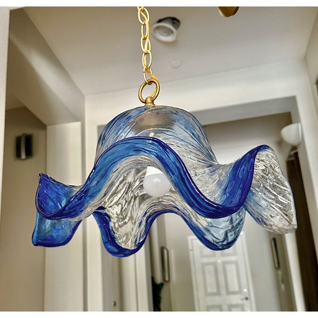 Mid-Century Modern Murano Wavy Bell Shaped Carlo Nason Ceiling Light Pendant For Sale - Image 3 of 16
