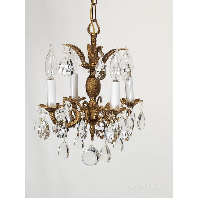 Vintage 4 Arm 4 Light Baby Pineapple Brass Cut Lead Glass Crystal Chandelier For Sale - Image 12 of 12