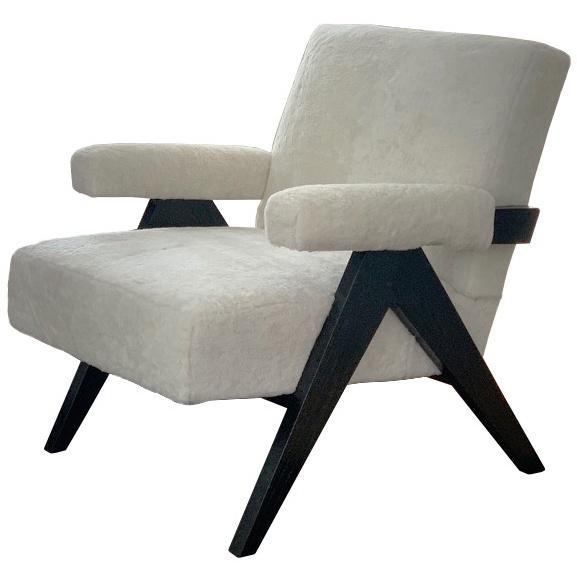 Vaughn Lounge Chair, Faux White Shearling Chairish