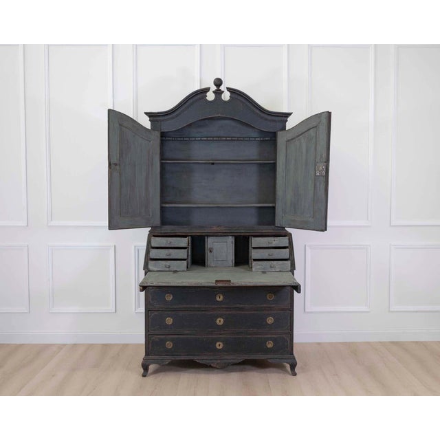 Scandinavian 18th Century Black-Painted Carved Bureau For Sale - Image 4 of 10