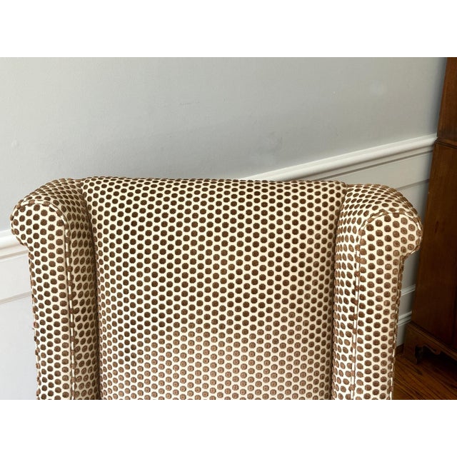 Wood Custom Dotted Cut Velvet High Back Chair For Sale - Image 7 of 11