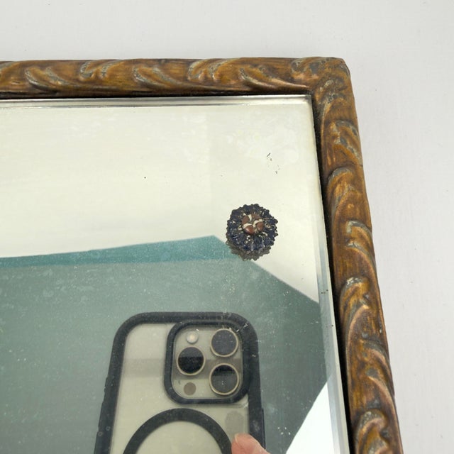 1930’s Wood & Gesso Etched Mirror - Leaf and Medallion Motif For Sale - Image 6 of 12