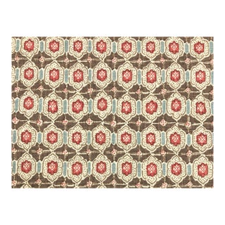 Elizabeth Eakins Lantern Multi Brown Ivory Red Blue Linen Print Upholstery Fabric For Sale