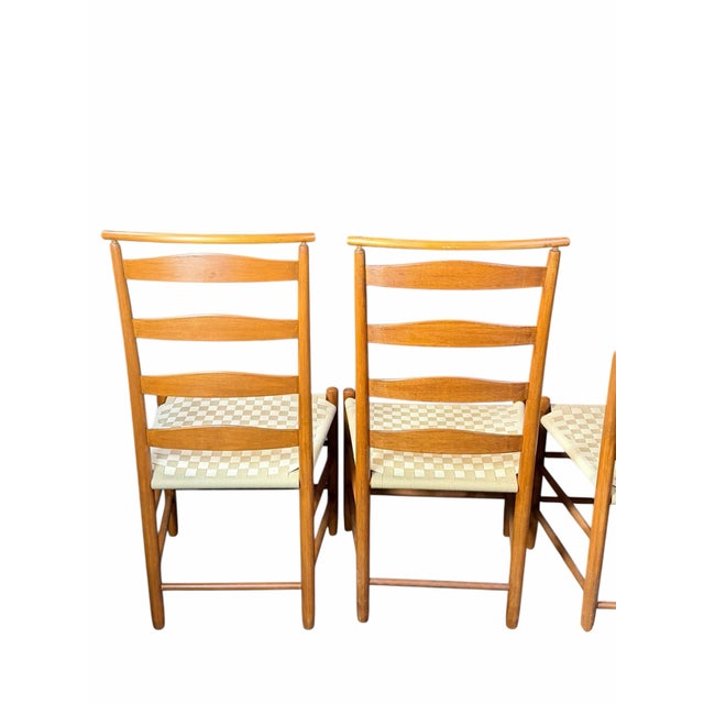Vintage Shaker Style Cherry Wood Ladder Back Chairs -Set of 4 For Sale - Image 4 of 12