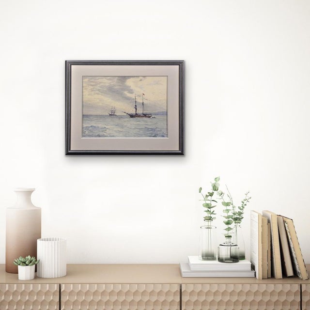 Charles Adderton, Norwegian Barques at Anchor, Lyme Bay, Devon and Dorset, 1890s-1910s, Watercolor For Sale - Image 16 of 18