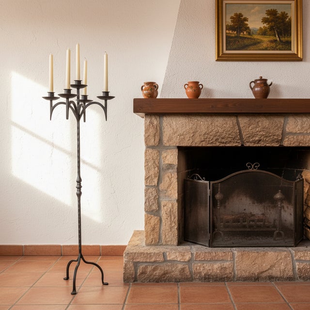 Opulence & Light: The 5-Arm Antique Gold Candelabra ️ Make a bold statement of luxury with this Hand-Forged Wrought Iron...