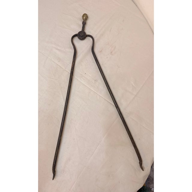 English Antique 18th Century Wrought Iron Turned Brass English Fireplace Tongs Tool 26 For Sale - Image 3 of 9