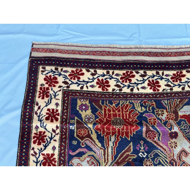 Textile Afghan Peacock Area Rug, Hand-Knotted Wool, Floral, 4x6, Indigo & Magenta For Sale - Image 7 of 13