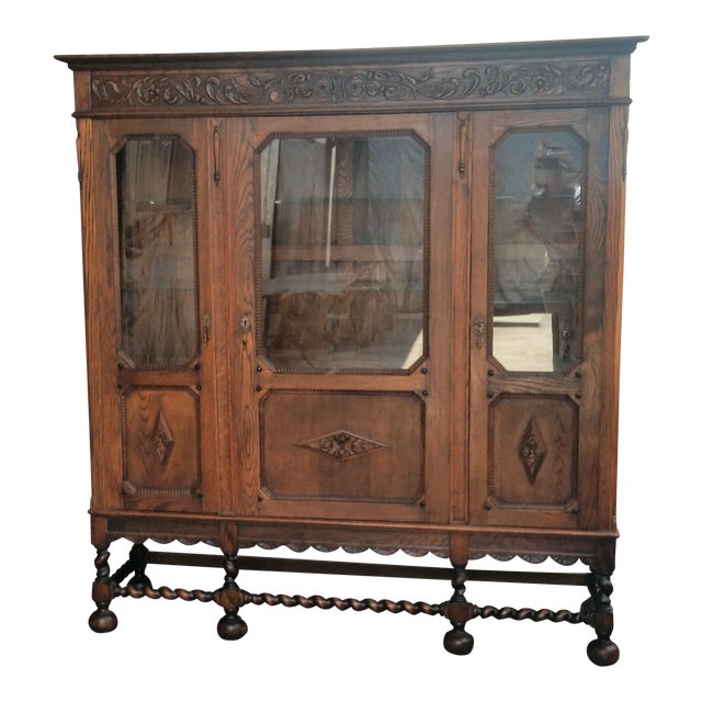 Antique Oak Barley Twist Bookcase Display China Cabinet Bookcase Hutch Chairish