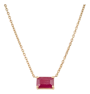 Minimalist 18k Yellow Gold Emerald Cut Ruby Solitaire Pendant Necklace 18 Inches