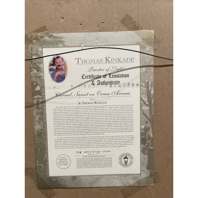 Late 20th Century Kinkade, Thomas. Carmel, Sunset on Ocean Avenue Limited Edition Framed Lithograph. For Sale - Image 10 of 12