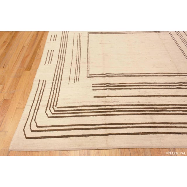 Nazmiyal Collection Ivory Cream Brown Geometric Square Design Modern Area Rug For Sale In New York - Image 6 of 6