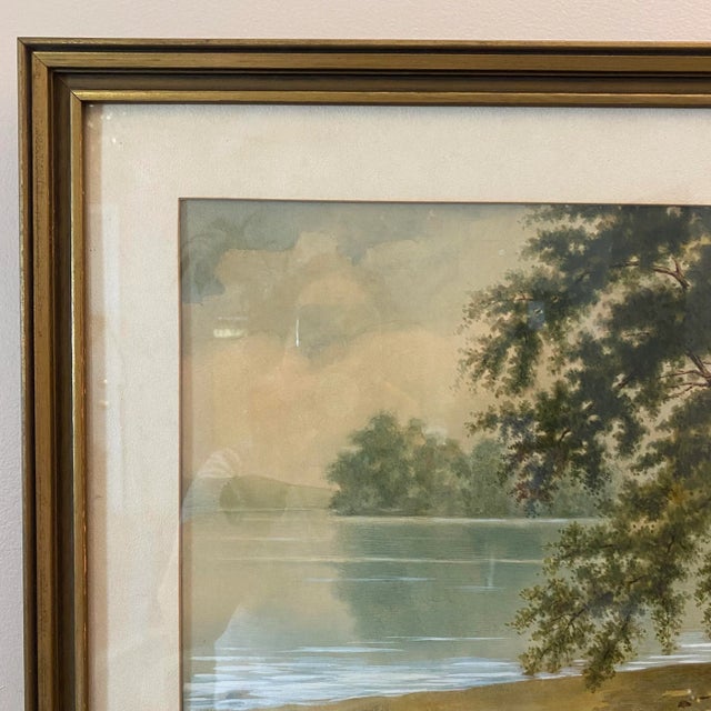 Vintage Mid-Century Landscape Watercolor Lake Scene Framed Wall Art Signed W Dixon For Sale - Image 10 of 12