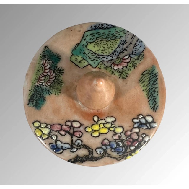 Antique Chinese Peach Orange Pavillion Ginger Jar With Celebration Parade and Red Crowned Cranes For Sale - Image 9 of 12