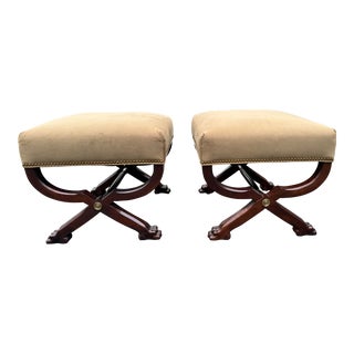Handsome Pair of Ottomans in Camel For Sale