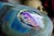 Striking studio art glass vase by Robert Eickholt from his 1982 “Cosmic Blue” series. This piece features luminous...