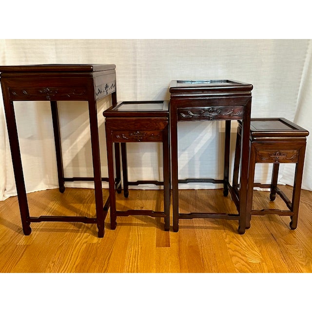 Wood 1930s Set of 4 Vintage Chinese Nesting Wooden Side Tables For Sale - Image 7 of 9