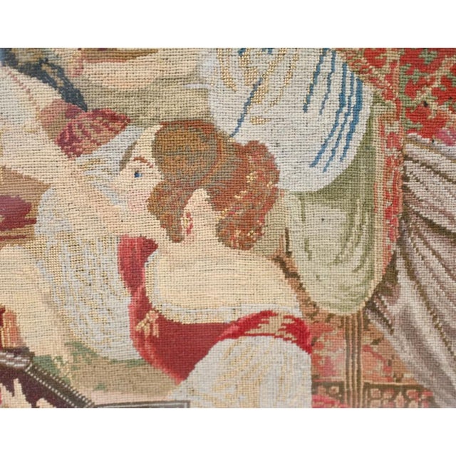 Blue Antique Italian Needlepoint Tapestry of Courtly Maidens, 1865 For Sale - Image 8 of 12
