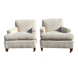 Textured Cream Tweed Club Chairs in the Style of George Smith, a Pair For Sale