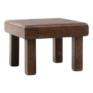 1970s French Oak Coffee Table With Floral Ceramic Top For Sale