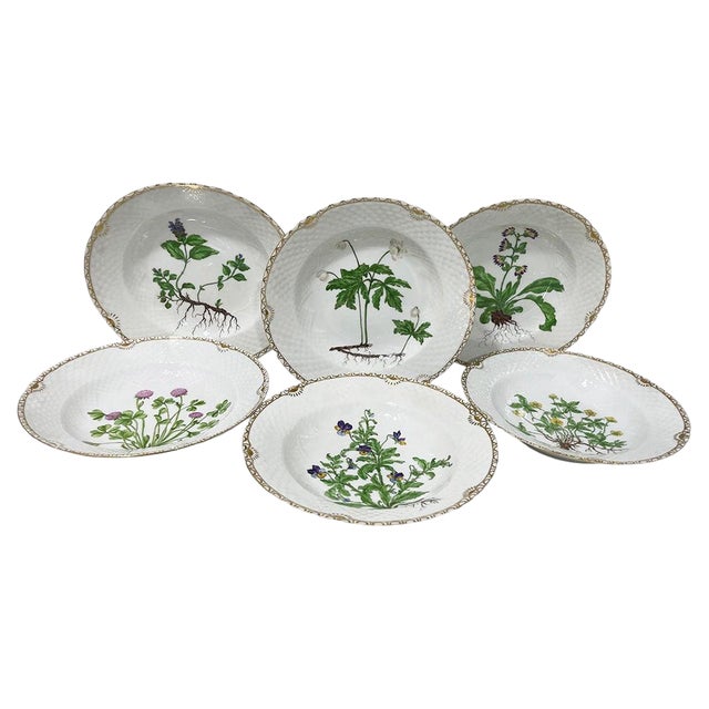 Flora Danica Porcelain Soup Plates by Bing & Grøndahl, Denmark, 1920s, Set of 6 For Sale