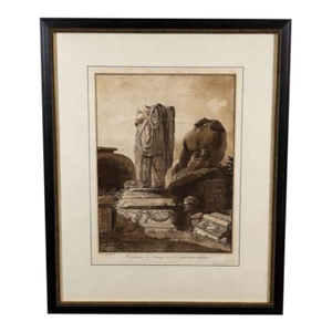 Antique French Neoclassical Engraving of Classical Architectural Fragment – After J.-P.-L. Houël, C. 1777–1800
