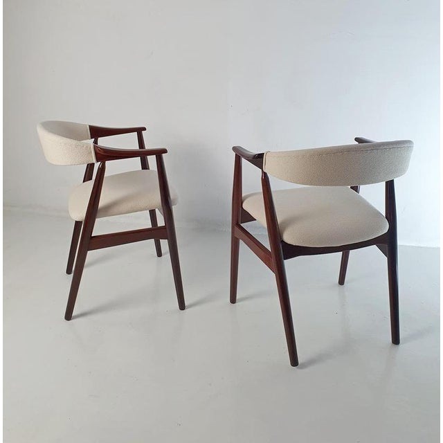 Mid-Century Modern Dining Chairs in Bouclé and Walnut attributed to Thomas Harlev, 1960s, Set of 2 For Sale - Image 3 of 11