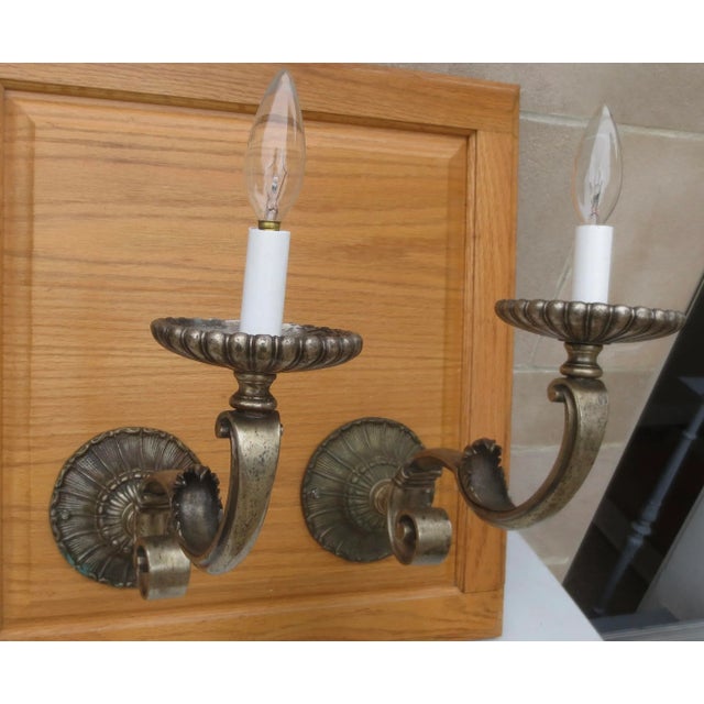 French Zinc Candle Sconces Beaux Arts Style Vintage 50s'-Apair of 2 For Sale - Image 4 of 11