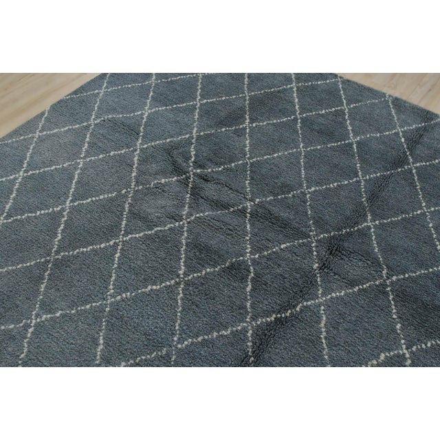 Moroccan Rug 8’4” X 9’10” Blue Wool Contemporary Hand-Knotted Carpet For Sale In Philadelphia - Image 6 of 12