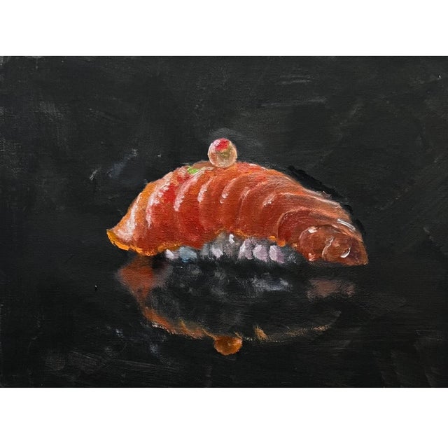 Japanese 2025 Painting Salmon Nigiri Sushi Oil Canvas Board Still Life Food Not Framed Signed For Sale - Image 3 of 8