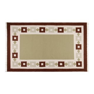 Part & Parcel Goods Wool Chain Rug 5' x 8', Sage, Chocolate, Celadon and Eggshell For Sale
