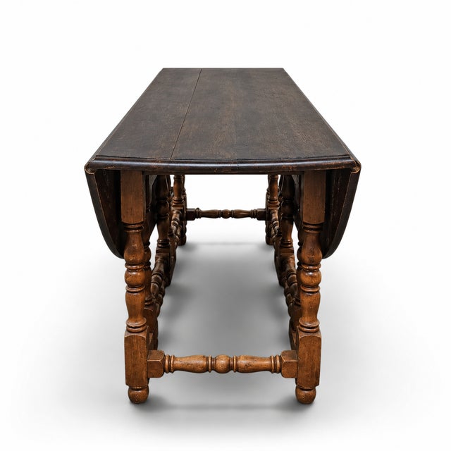 Brown Late 20th Century William and Mary Style Jacobean Gateleg Drop-Leaf Dining Table For Sale - Image 8 of 18