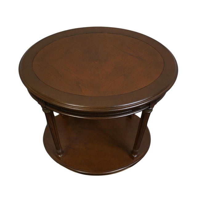 Brown High End Vintage Banded Bookmatched Walnut Italian Neoclassical 29" Oval Accent End Table For Sale - Image 8 of 8
