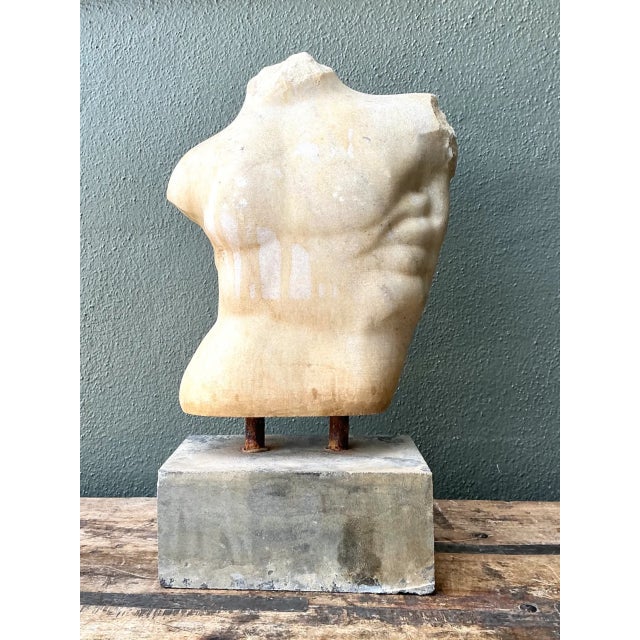 Vintage Stone Torso Sculpture on Cement Base For Sale - Image 9 of 12