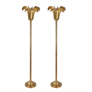 Two Bronze Palm Tree Torchiere Lamps by Hart Associates 1970 For Sale
