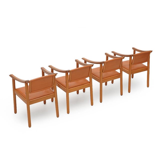 1970s Wooden and Leather Chairs, 1970s, Set of 4 For Sale - Image 5 of 16
