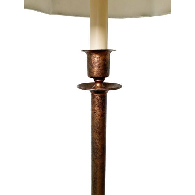 Metal Pair of Hand-Forged Metal and Glass Tray Table Floor Lamps For Sale - Image 7 of 18