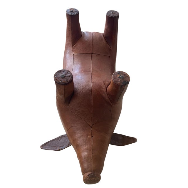 Vintage Large Pig Stool by Dimitri Omersa in Brown Leather, 1960s For Sale - Image 11 of 12
