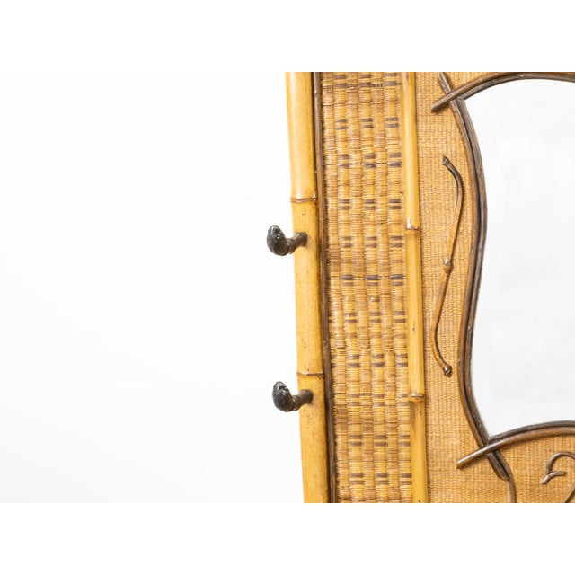 English 1880s Freestanding Bamboo and Rattan Hat Rack with Mirror and Tiles For Sale - Image 10 of 10