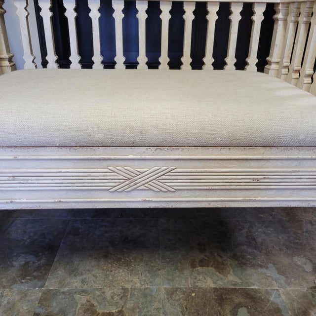 Antique White Theodore Alexander French Provincial Painted Wraparound Settee For Sale - Image 8 of 8