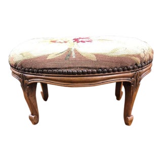 Early 20th Century Vintage French Style Footstool With Aubusson Upholstery For Sale
