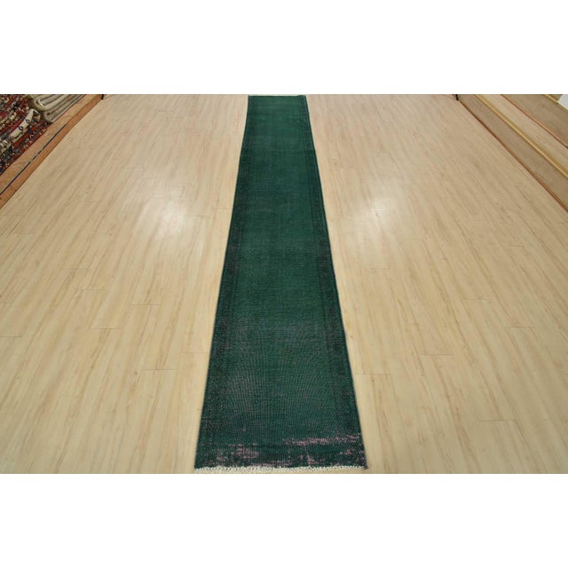 Farmhouse Tabriz Runner 2’5” X 13’3” Blue Wool Vintage Overdyed Hand-Knotted Rug For Sale - Image 3 of 11